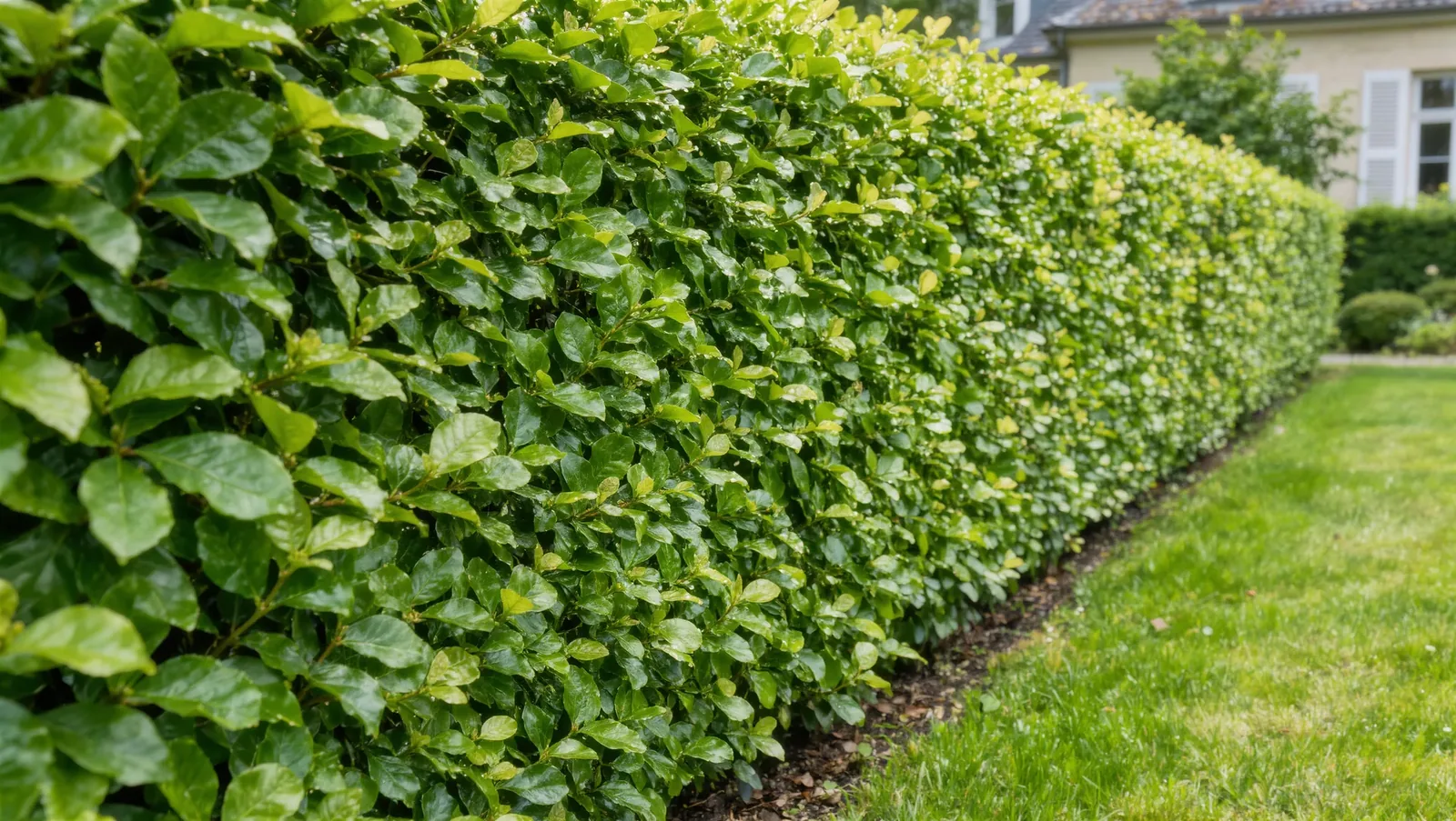 Symbolbild geschnittene Hecke an einer Rasenkante