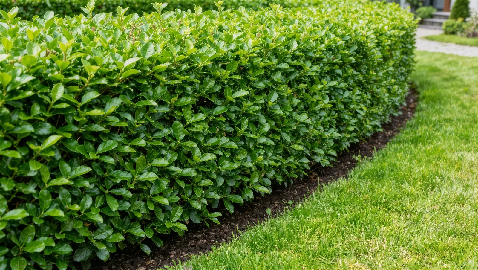 Symbolbild geschnittene Hecke an einer Rasenkante