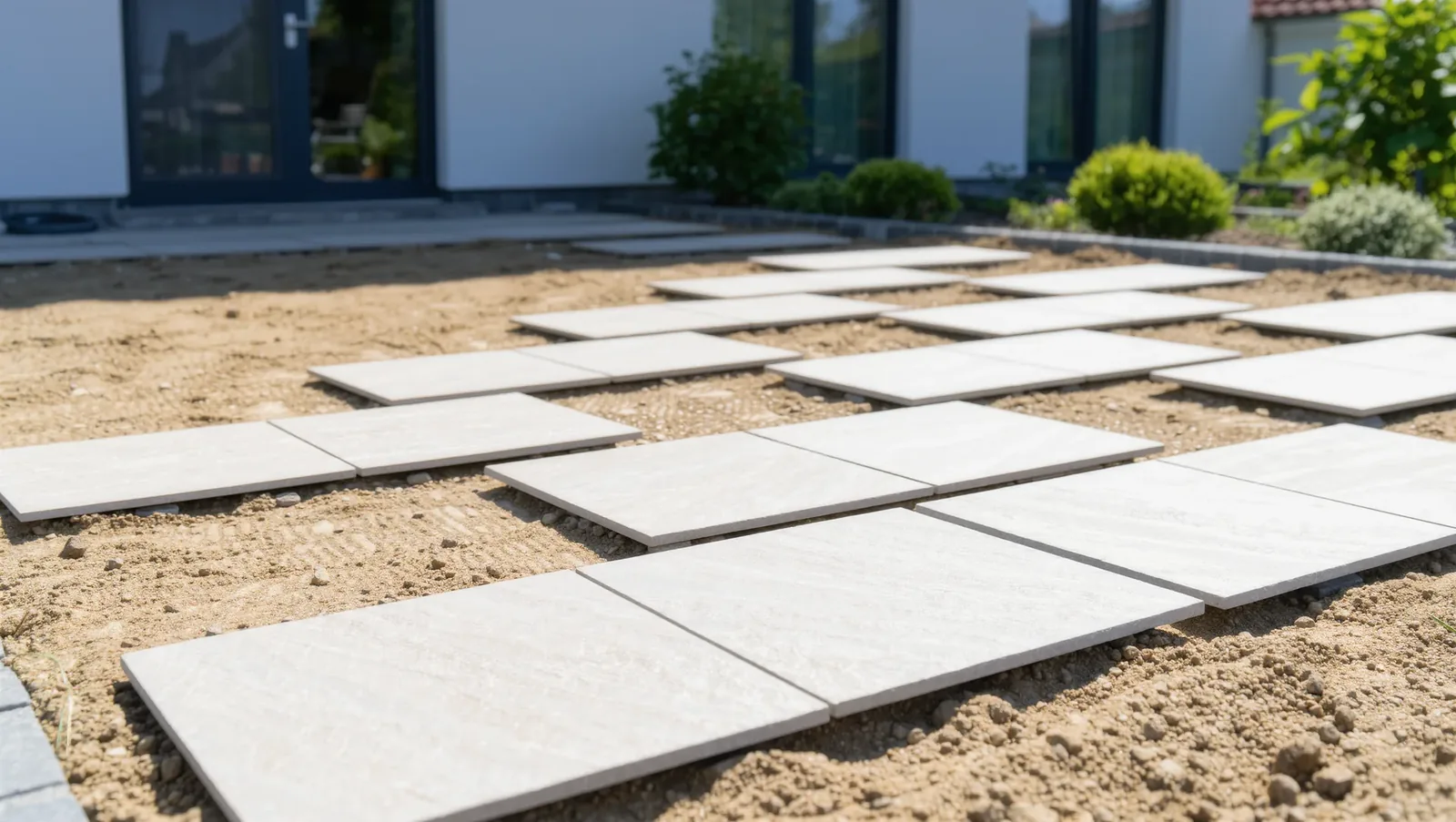 Symbolbild Terrassenplatten auf dem Sandbett