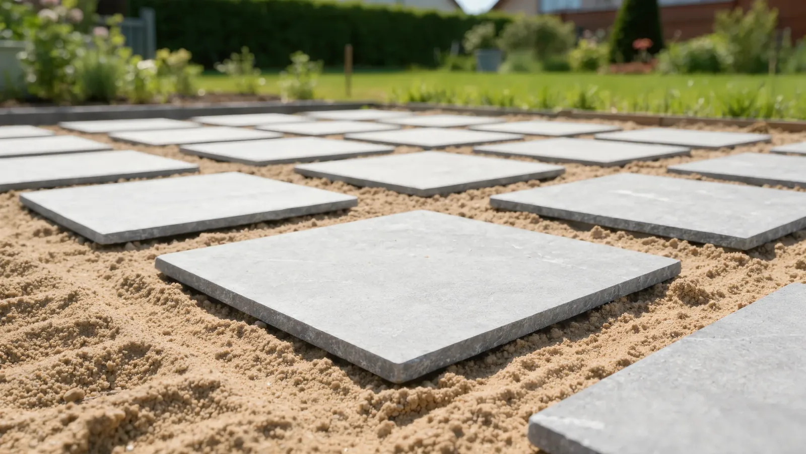 Symbolbild Terrassenplatten auf dem Sandbett
