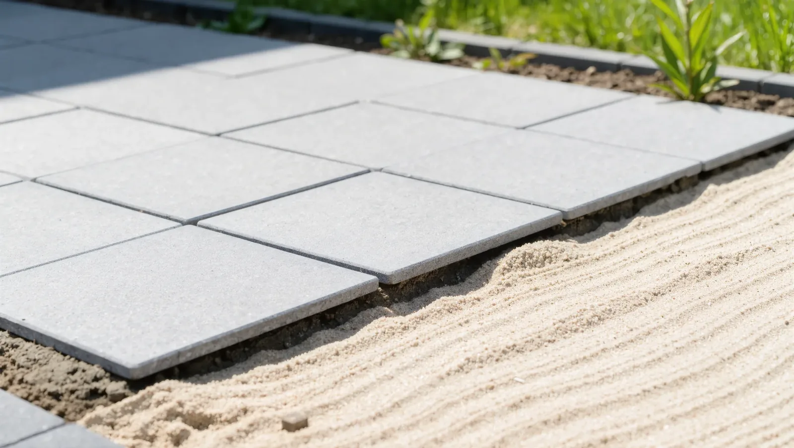 Symbolbild Terrassenplatten auf dem Sandbett