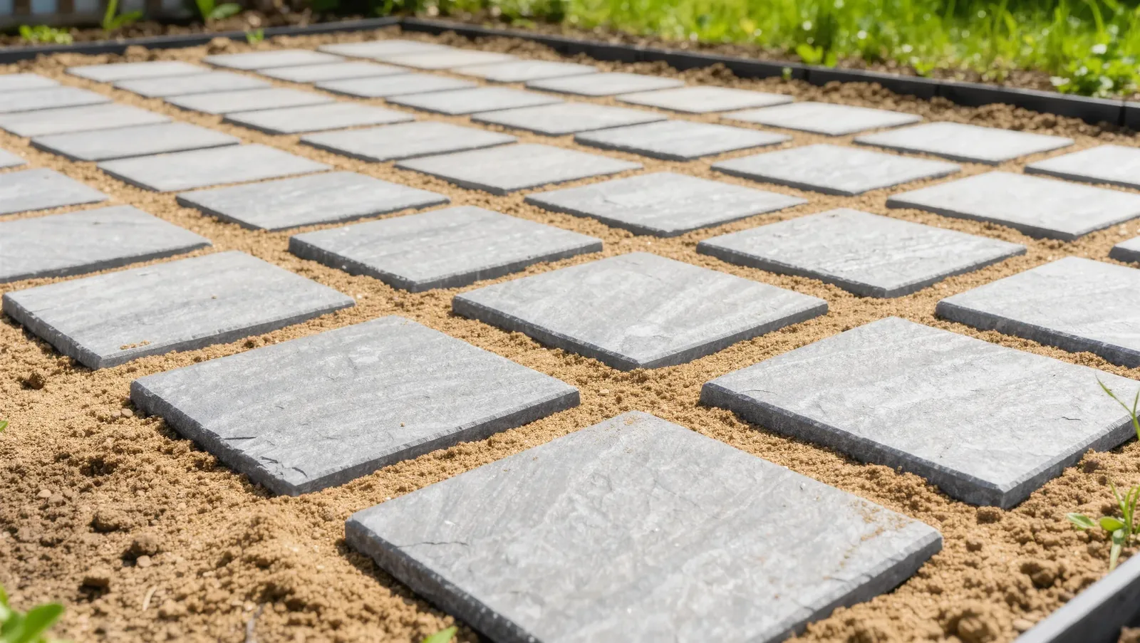 Symbolbild Terrassenplatten auf dem Sandbett